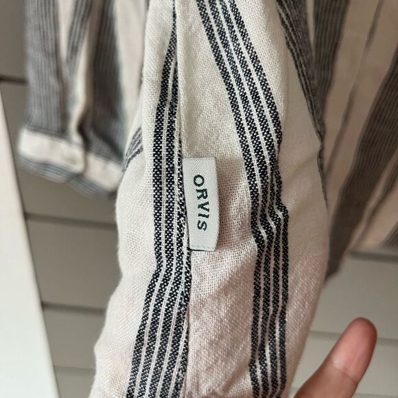 Orvis Classic Collection Long Sleeve Striped Linen Blend Button Down Shirt Sz M - Picture 6 of 11